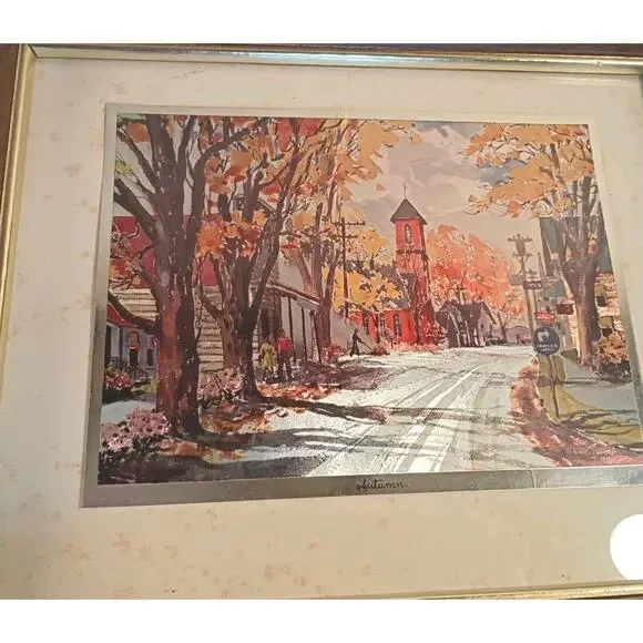 The‎ Seasons: Four Framed Phil Austin Foil Prints 50’s-60’s VTG ART Signed USA - Picture 4 of 14